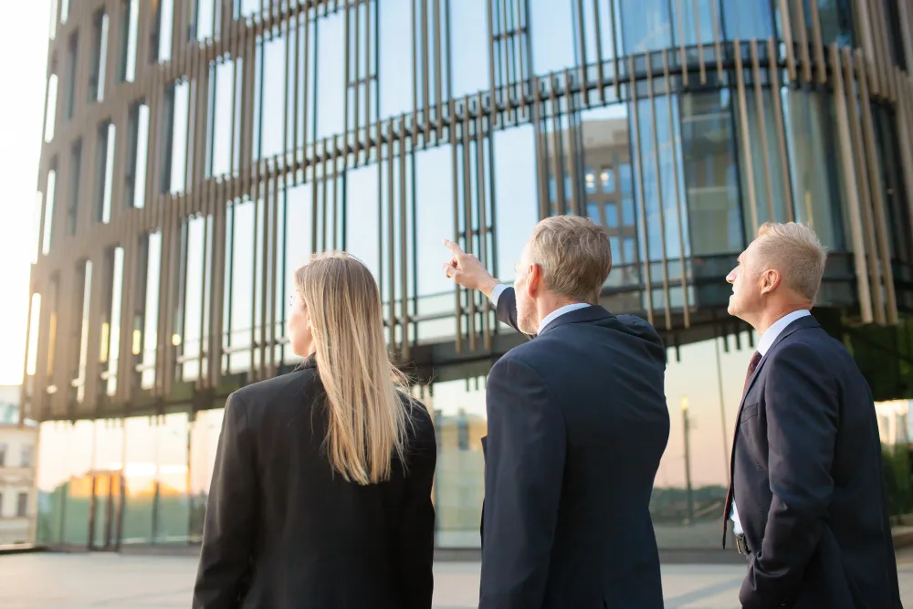 Business people outside the office.
