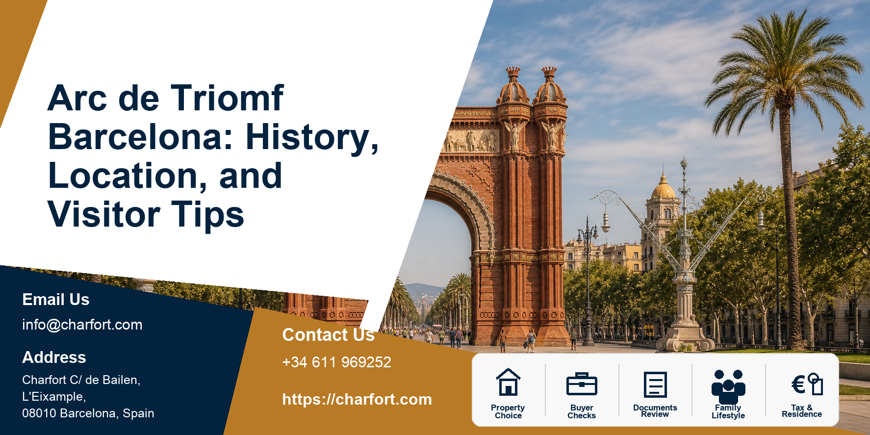 Arc de Triomf Barcelona: History, Location, and Visitor Tips featured image with Barcelona visitor guide background