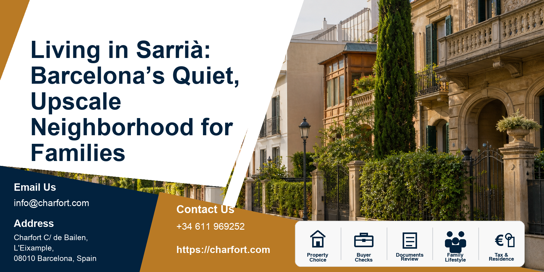 Living in Sarrià Barcelona featured image with upscale family neighborhood background