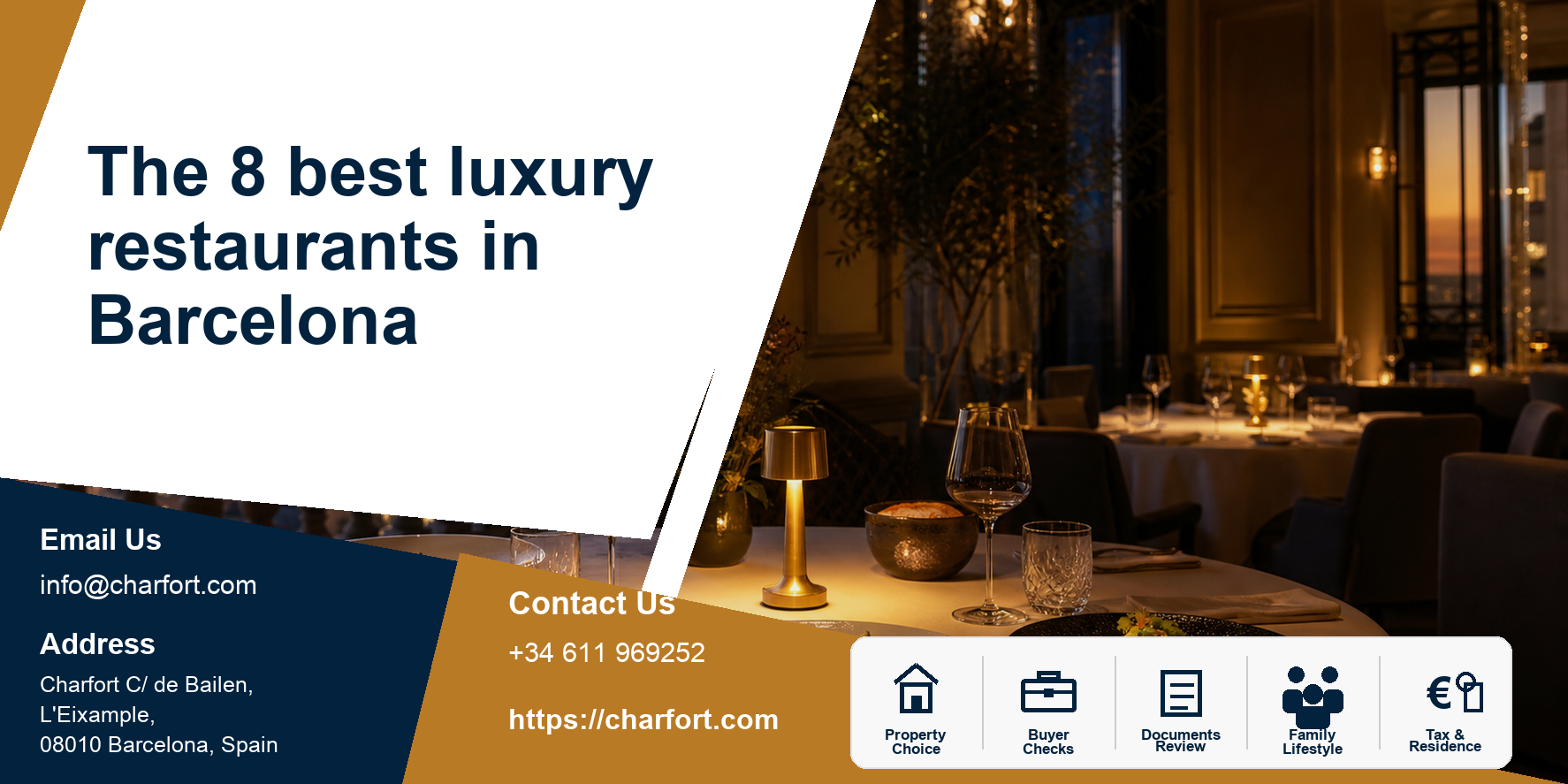 The 8 best luxury restaurants in Barcelona featured image with elegant fine dining background