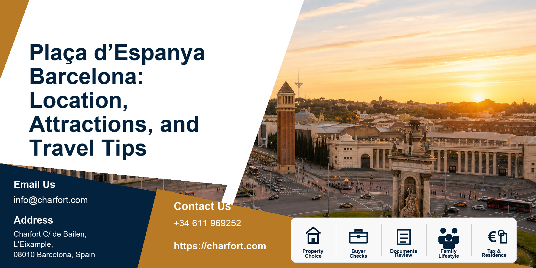 Plaça d’Espanya Barcelona: Location, Attractions, and Travel Tips featured image with Barcelona visitor guide background