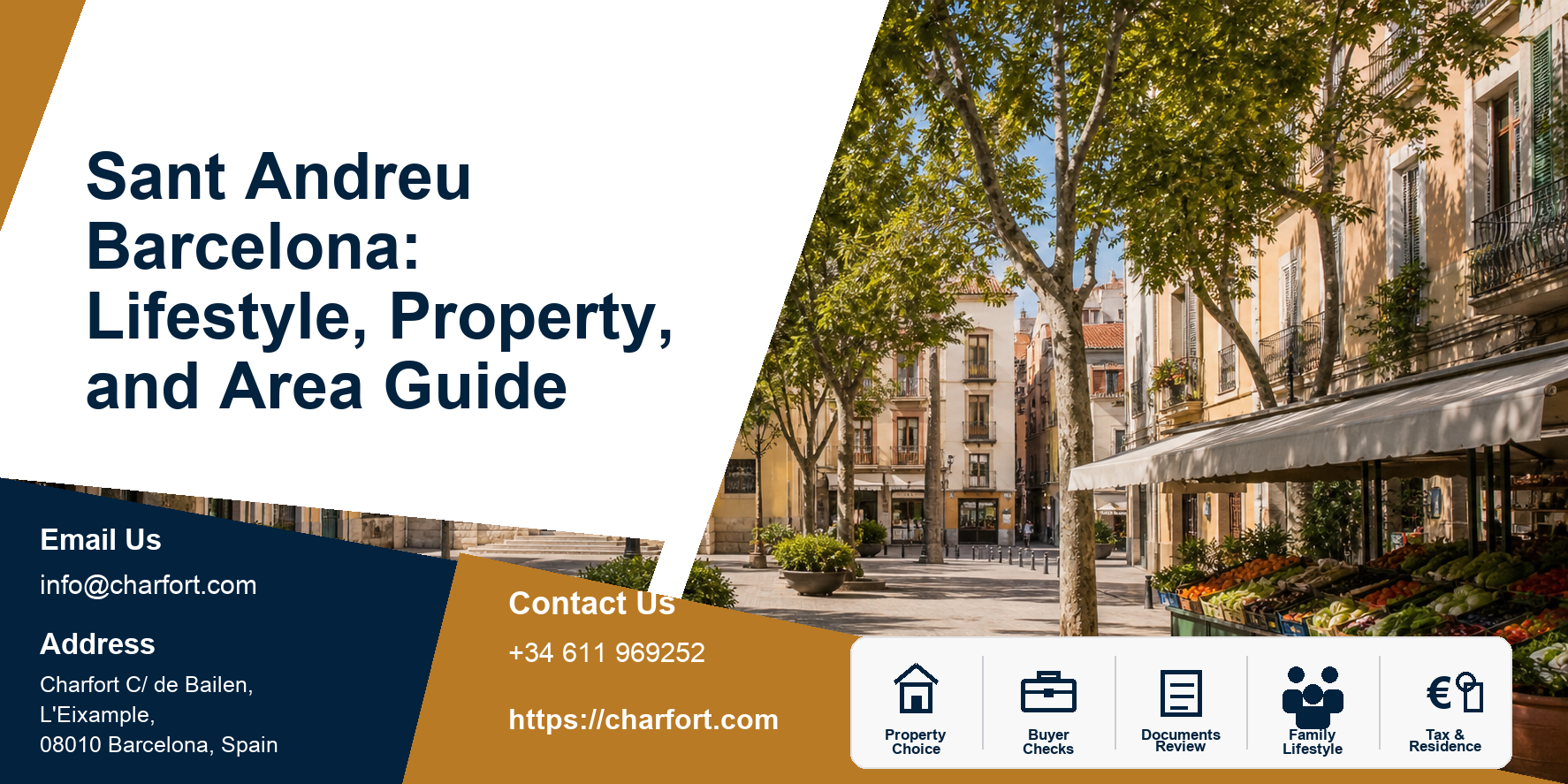 Sant Andreu Barcelona: Lifestyle, Property, and Area Guide featured image with Barcelona district property background