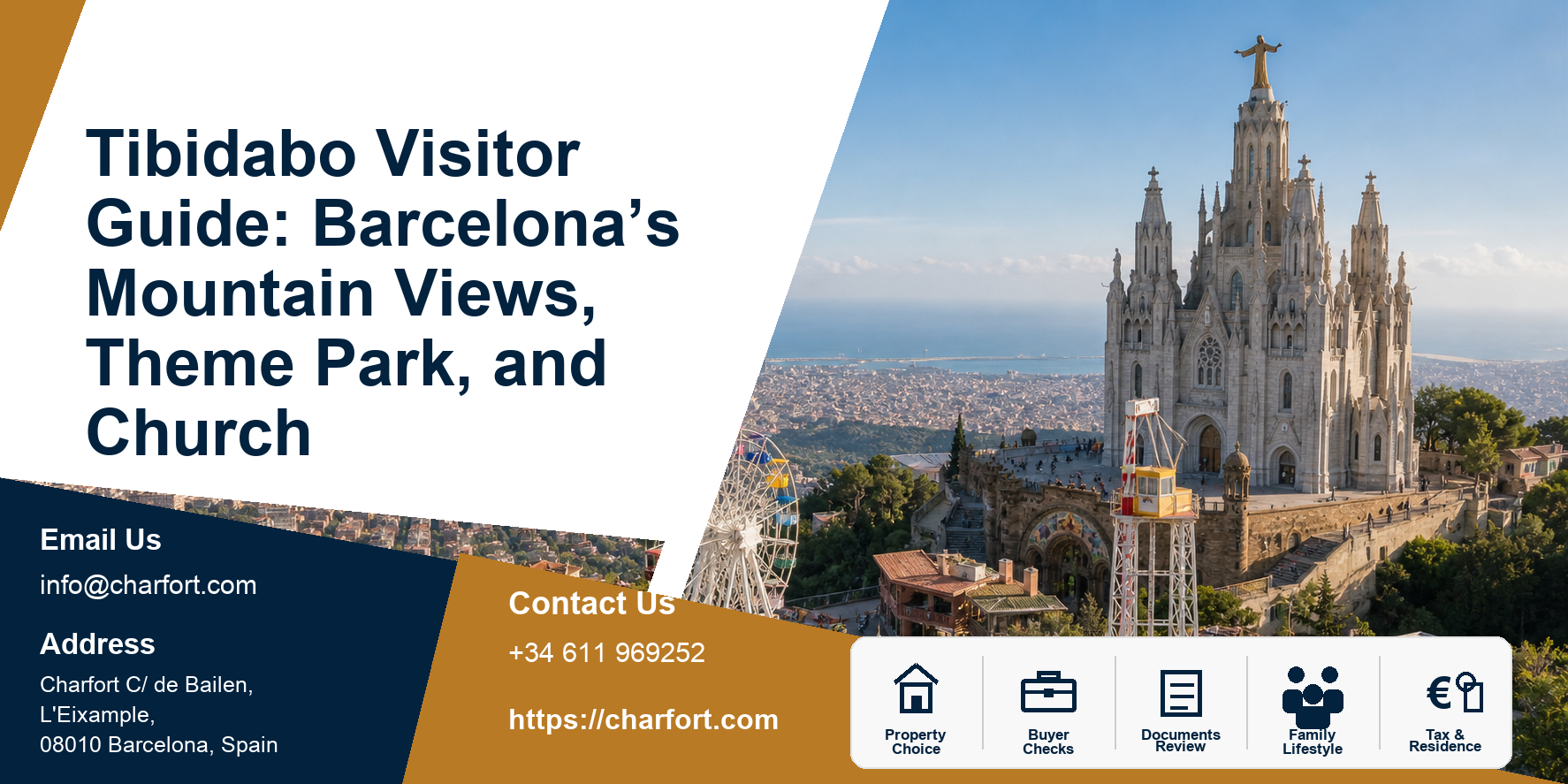 Tibidabo Visitor Guide: Barcelona’s Mountain Views, Theme Park, and Church featured image with Barcelona visitor guide background