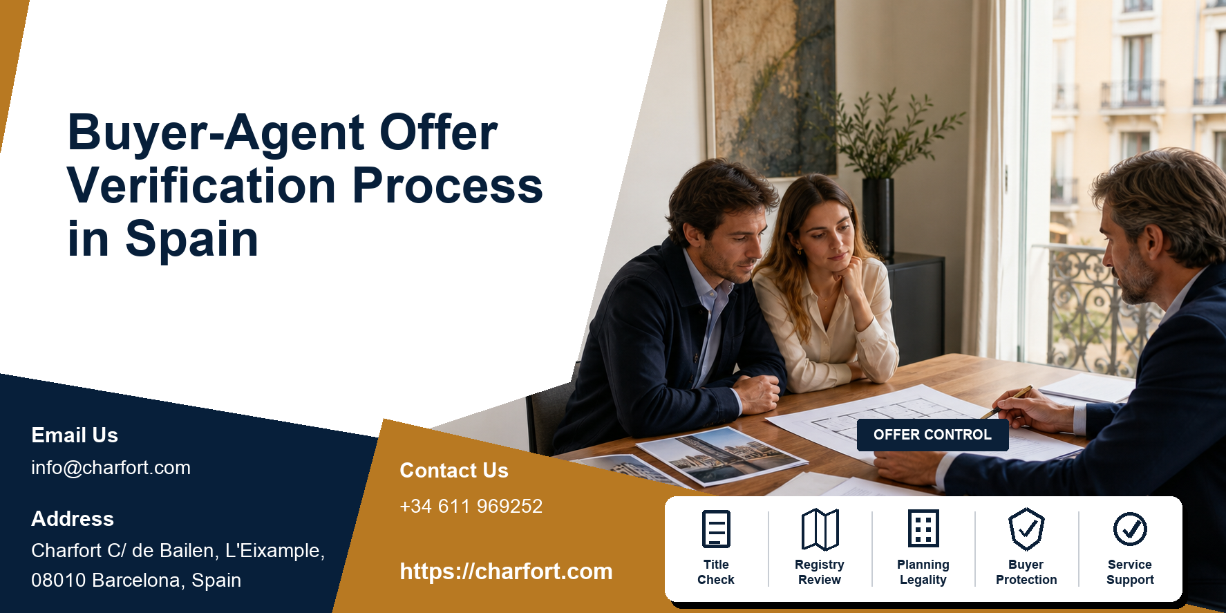 Buyer agent verifying a property offer in Spain
