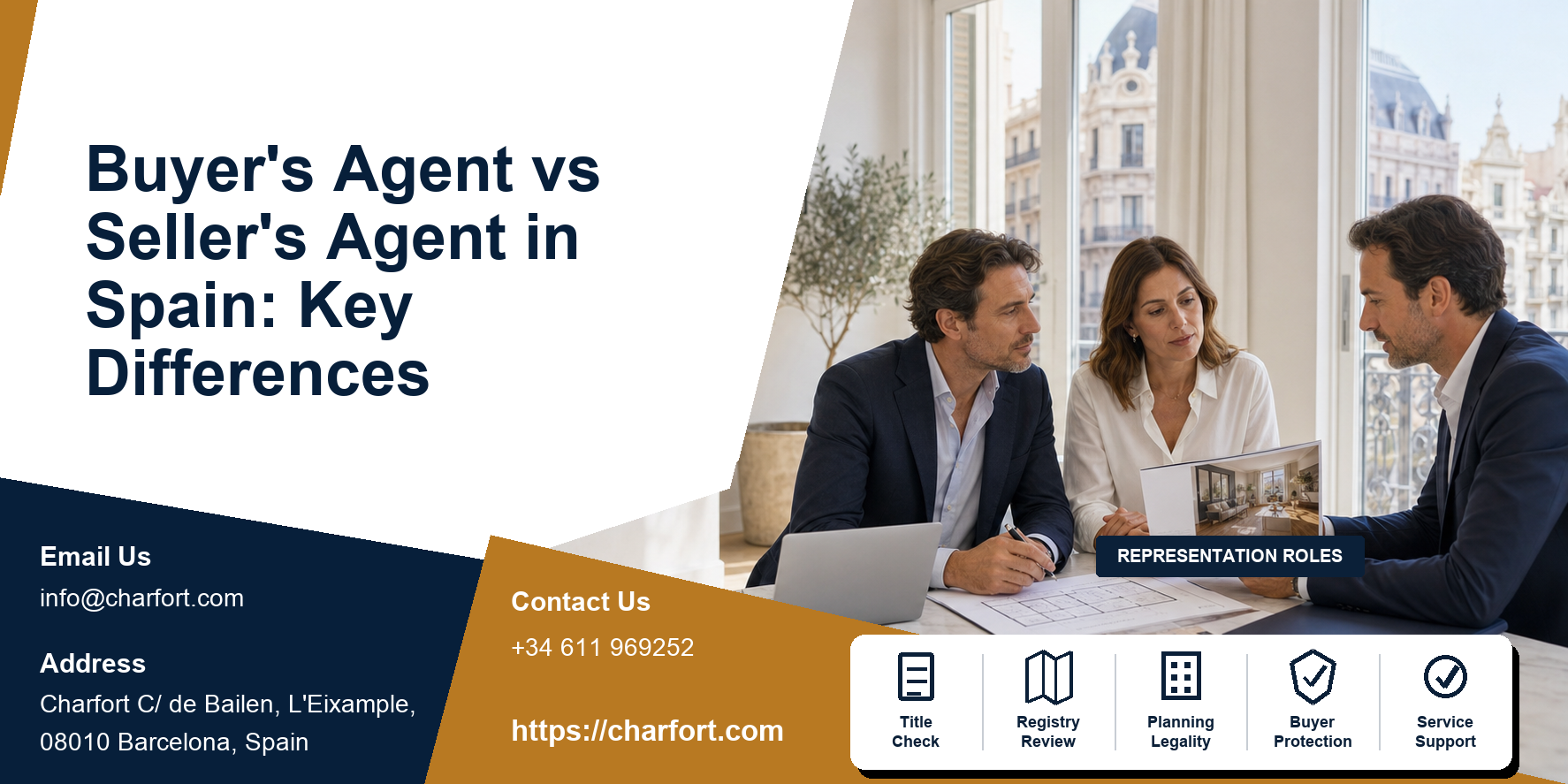 Buyer's agent and seller's agent roles compared in a Spanish property transaction