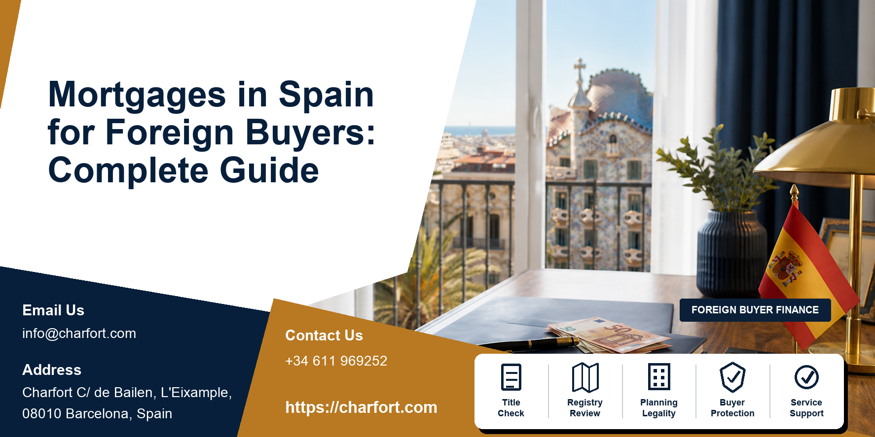 Mortgages in Spain for foreign buyers featured image with Spanish home, mortgage documents, calculator and keys