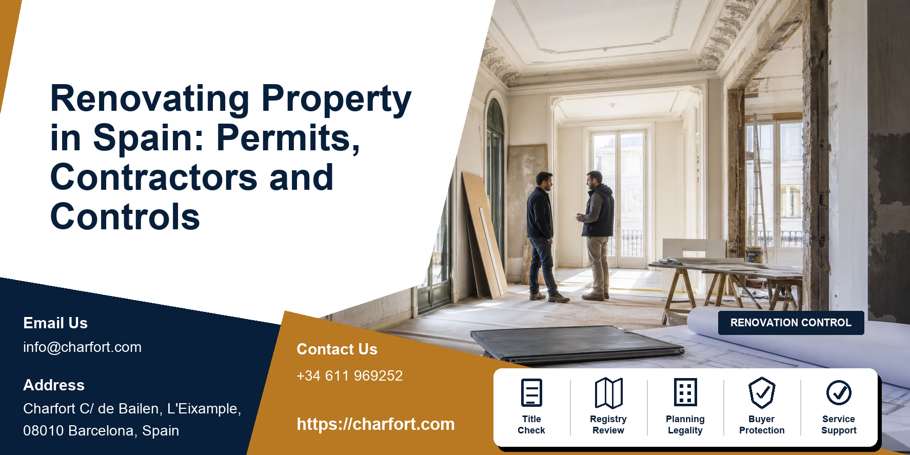 Spanish apartment renovation with approved plans, contractor meeting, staged works and owner control folder