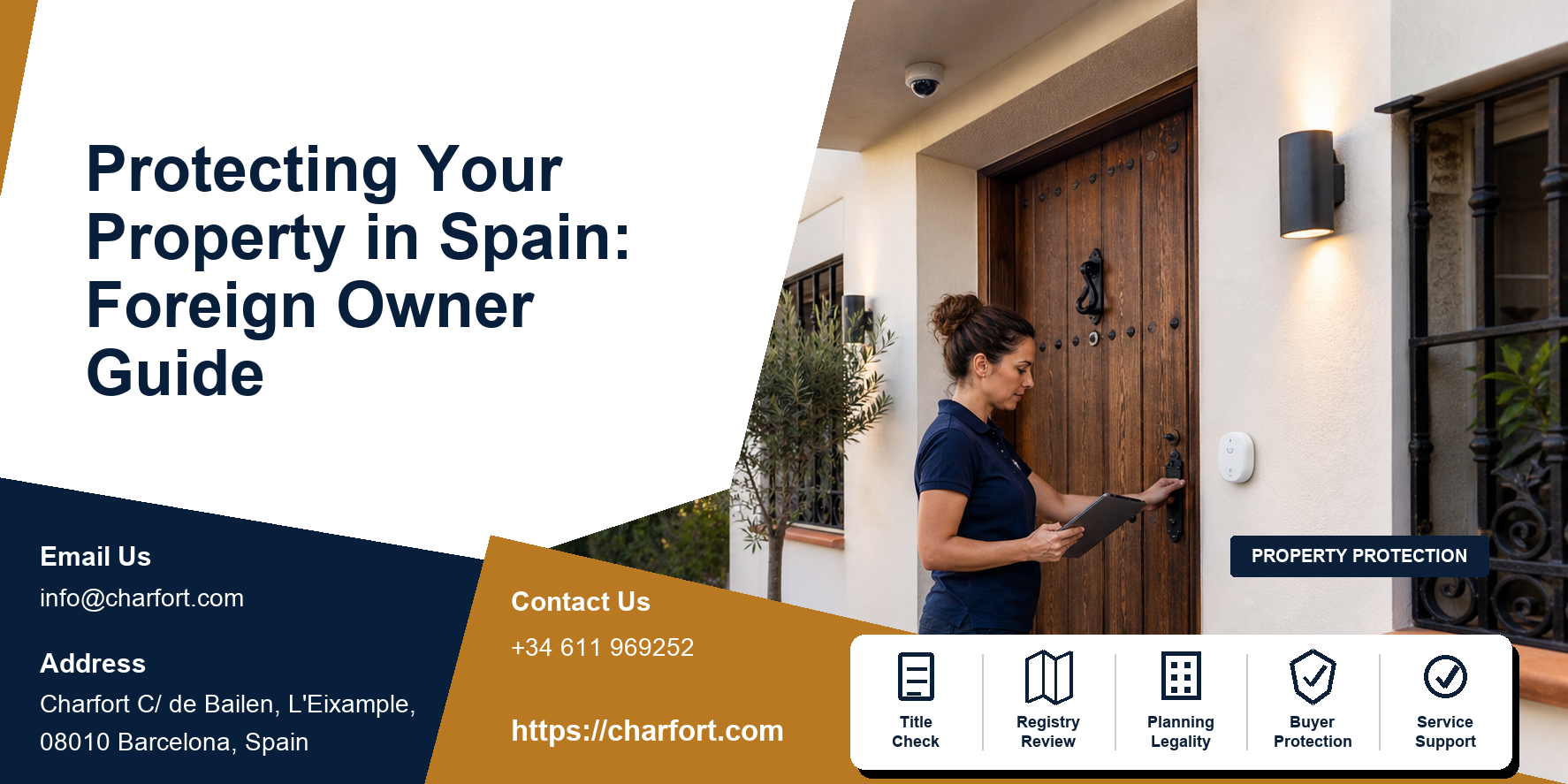 Protected Spanish home with secure door, insurance folder, alarm panel, water sensor and trusted local keyholder