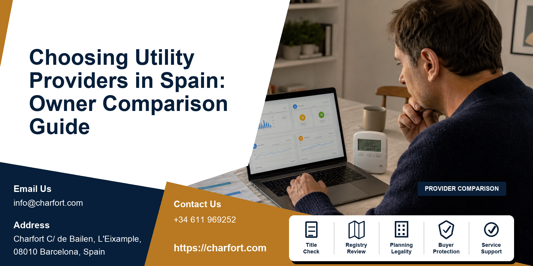 Choosing utility providers Spain featured image with energy offers, bill comparison, consumption chart and holiday home